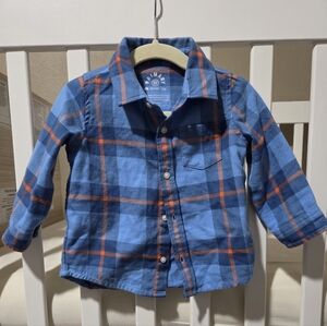 Primary Blue and Orange Plaid Button Down Shirt